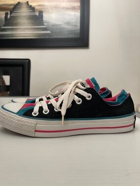 CONVERSE ALL STAR DOUBLE TONGUE LOW TOP MULTICOLOR SNEAKERS WOMENS SIZE 7